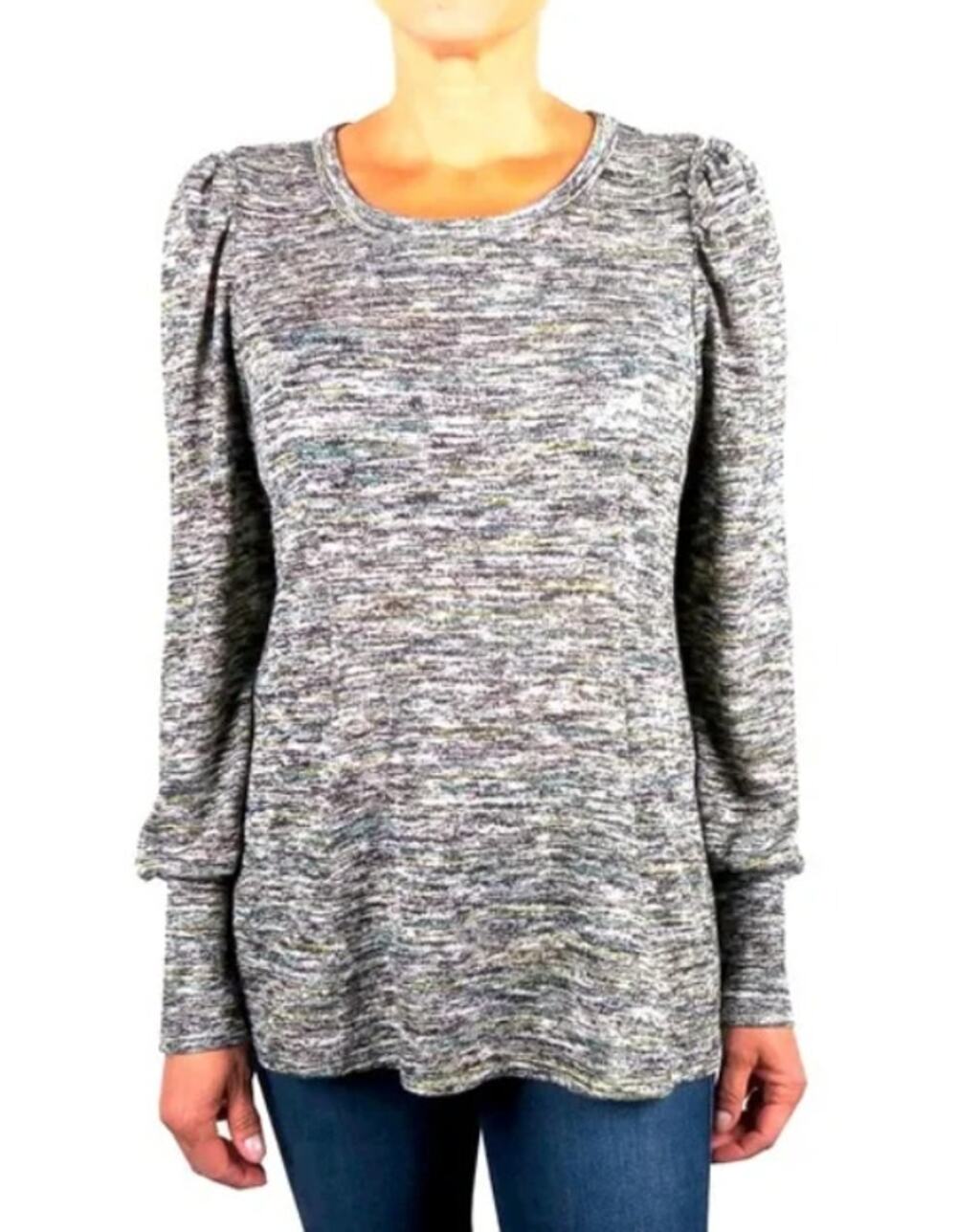 Status by Chenault Marled Pullover Long Sleeve Sweater Black/Teal medium new